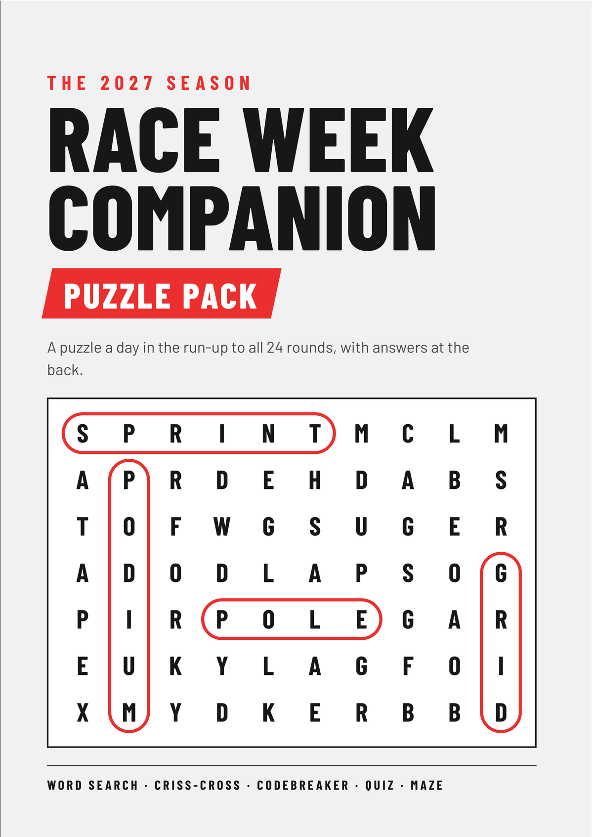 Race Week Companion 2027 Puzzle Pack — front cover