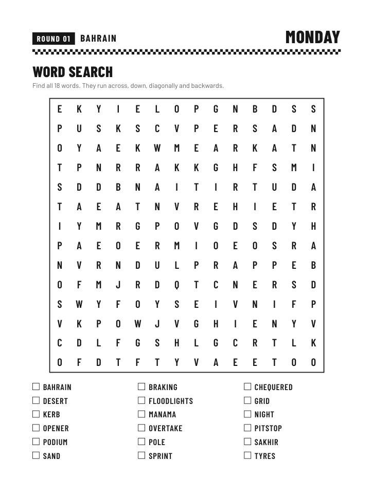 Race Week Companion puzzle